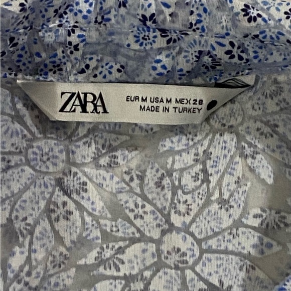 Zara Puff Sleeve Organza  Button
Down Blue floral see through Blouse S - Picture 3 of 7